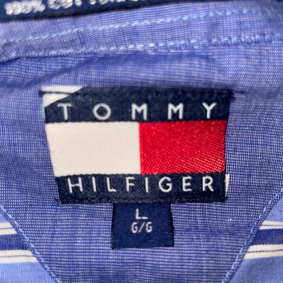 Tommy Hilfiger Blue Stripe Button-Up Shirt - Size Large - Picture 4 of 9